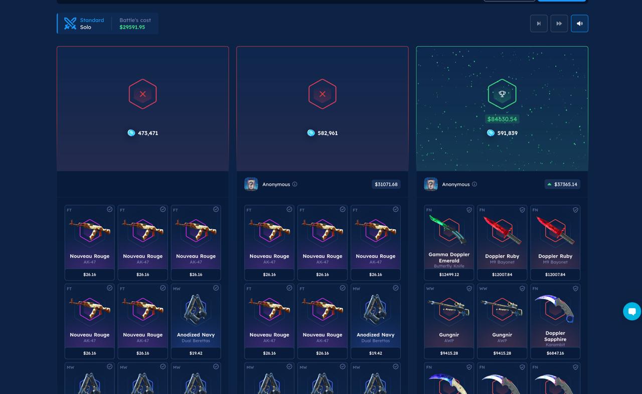 CSGO-Skins case battle result — winning account highlighted